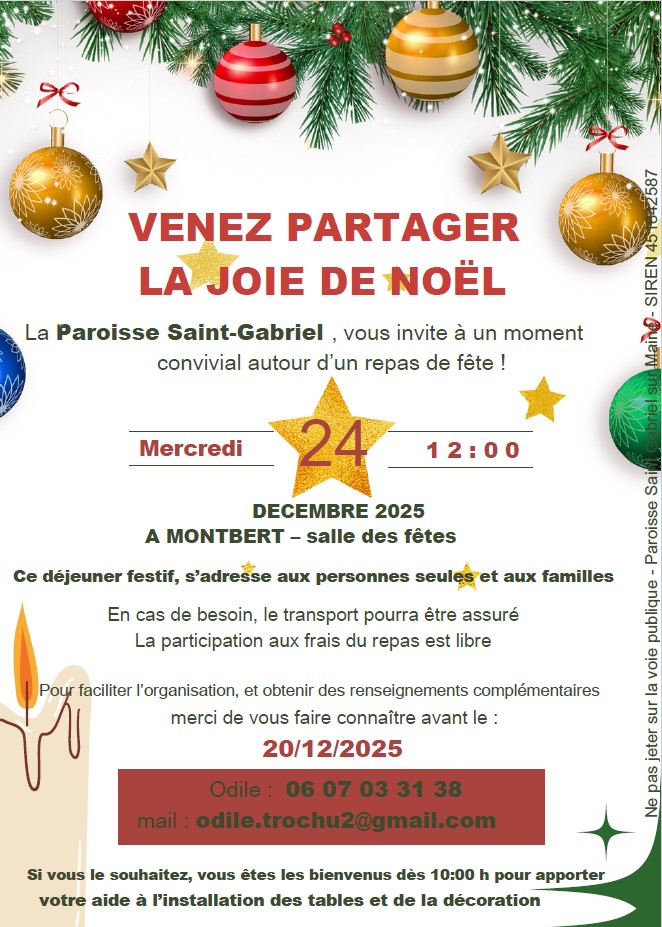 Venez partager la joie de Noël // Paroisse Saint Gabriel - Mercredi 24 Décembre